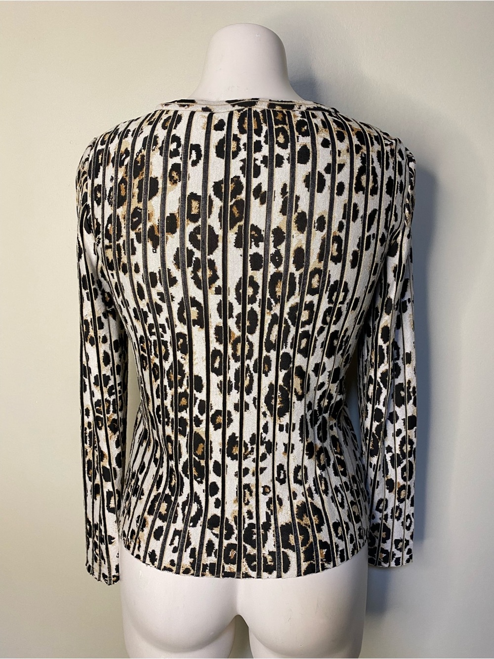 Marc Cain Striped Leo Leopard Jacquard Sweater Soft Cappuccino - Picture 4 of 8